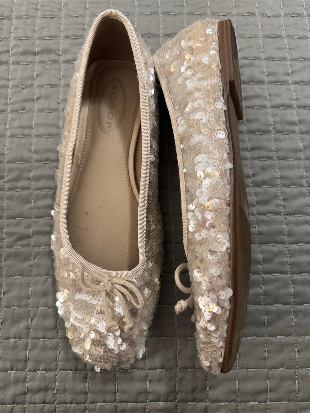 Sequin Ballet Flats in Light Beige by Scoop